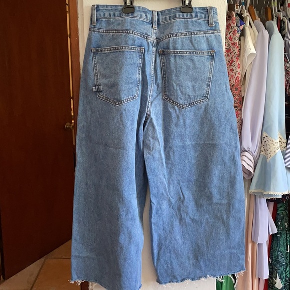 Forever 21 Culottes Raw Hem High Waisted Wide Jeans L Large Gaucho Pants - Picture 6 of 12